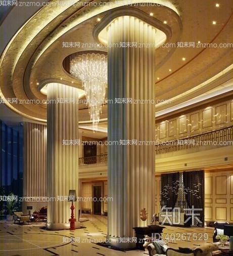 现代金色酒店大堂3D模型下载【ID:40267529】