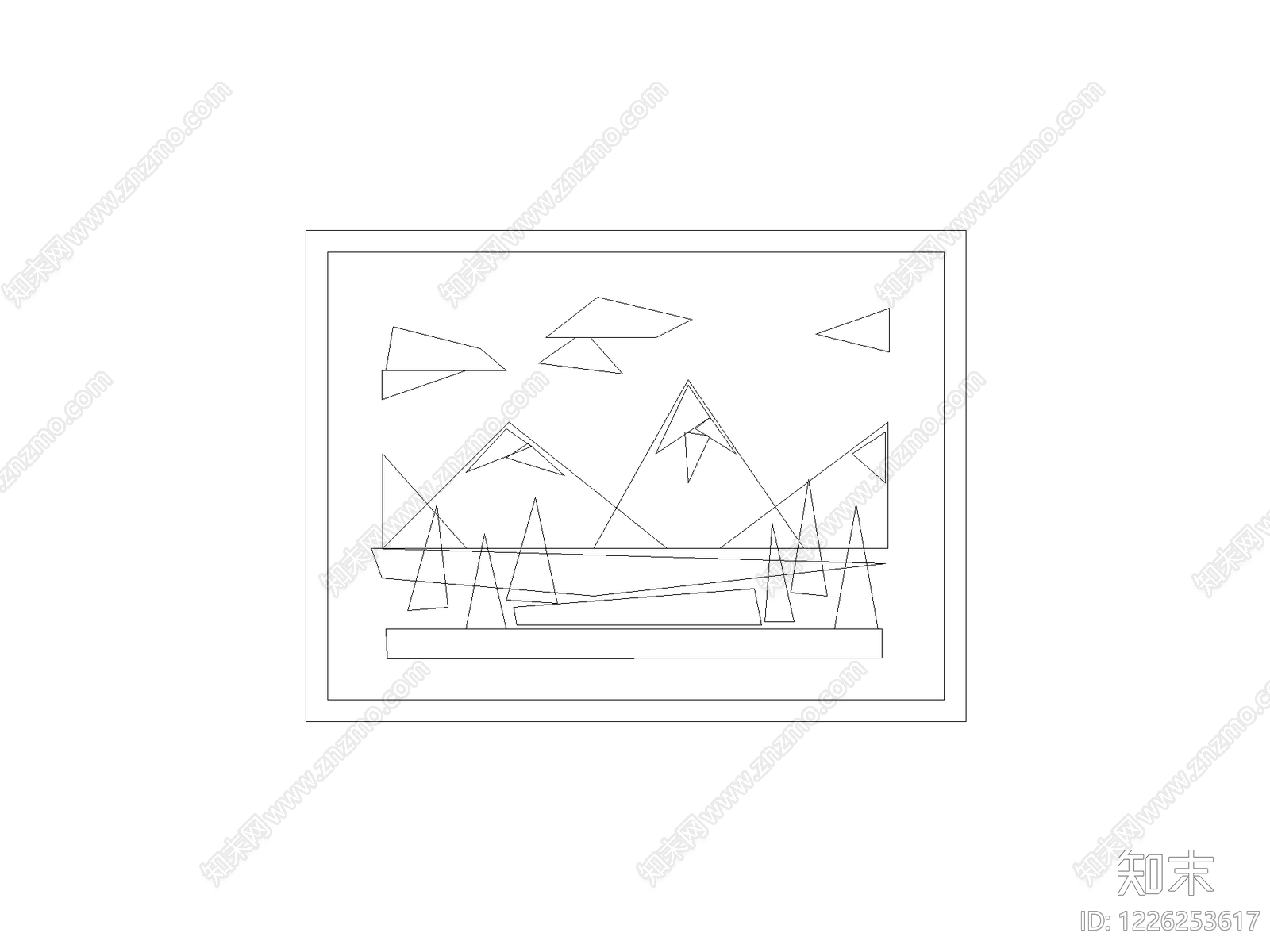 陈设类立面挂画cad施工图下载【ID:1226253617】