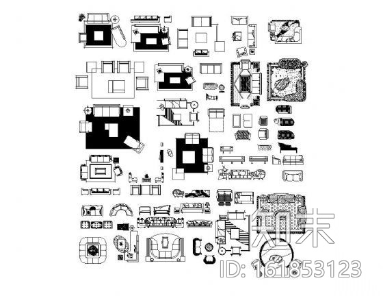 组合沙发图块集cad施工图下载【ID:161853123】