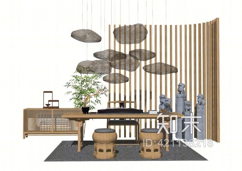 中式茶桌SU模型下载【ID:421138218】