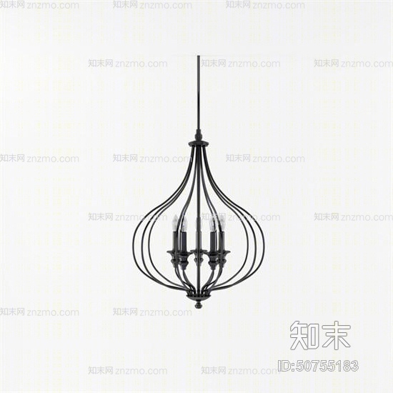 现代黑色铁艺吊灯3D模型下载【ID:50755183】