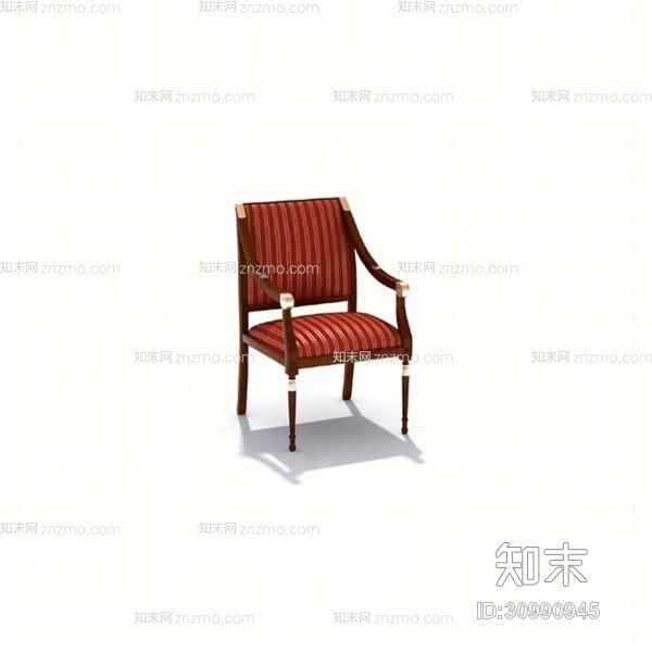 欧式简约条纹布艺扶手椅3D模型下载【ID:30990945】