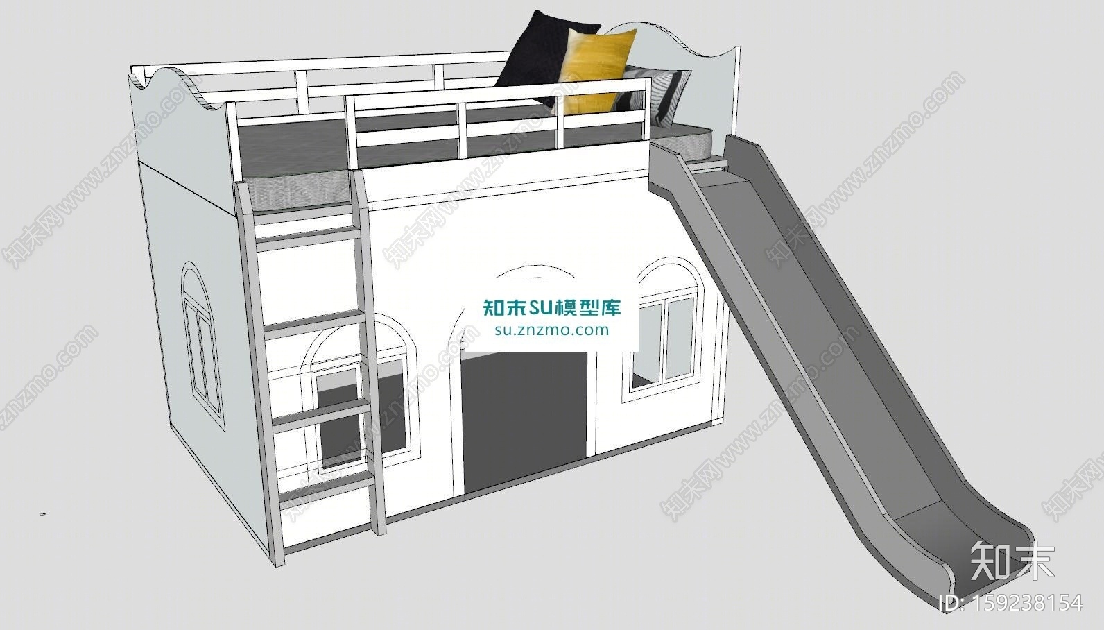 儿童床床铺带滑滑梯SU模型下载【ID:159238154】