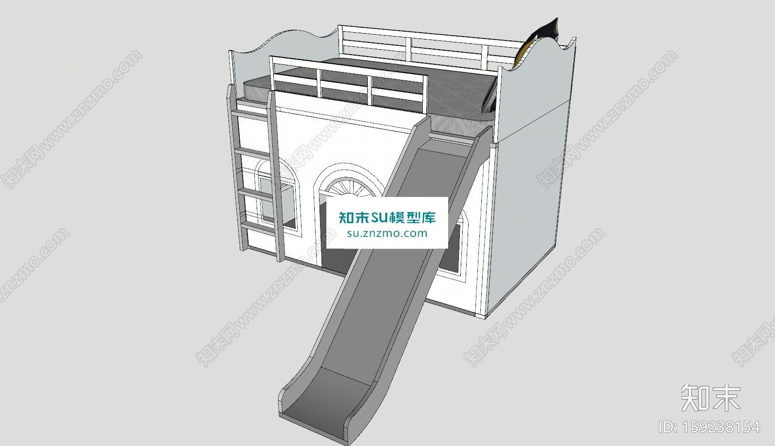 儿童床床铺带滑滑梯SU模型下载【ID:159238154】