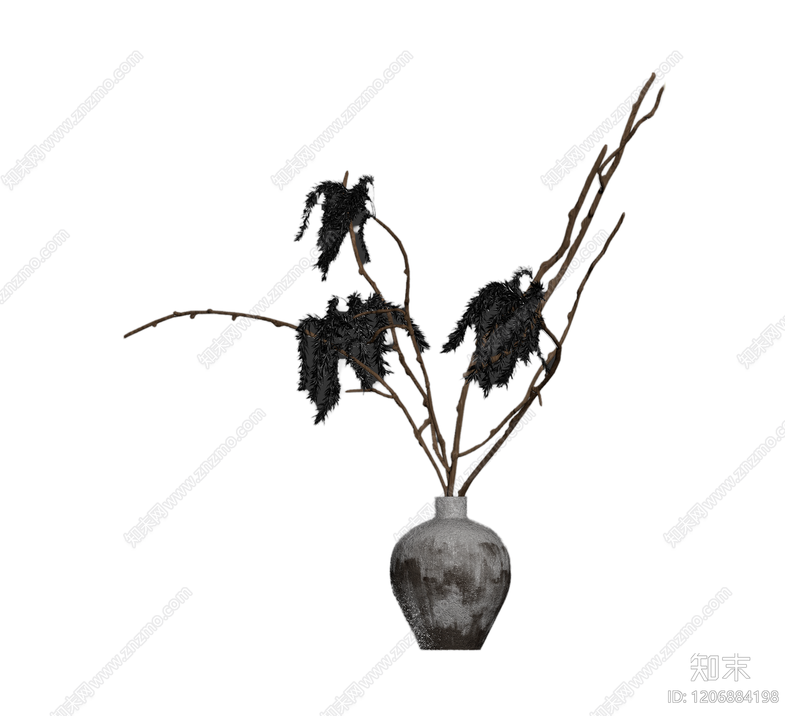 陶瓶插枝装饰3D模型下载【ID:1206884198】