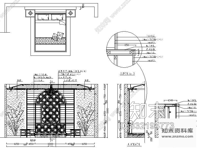 图块/节点主卧床背景详图cad施工图下载【ID:832194773】