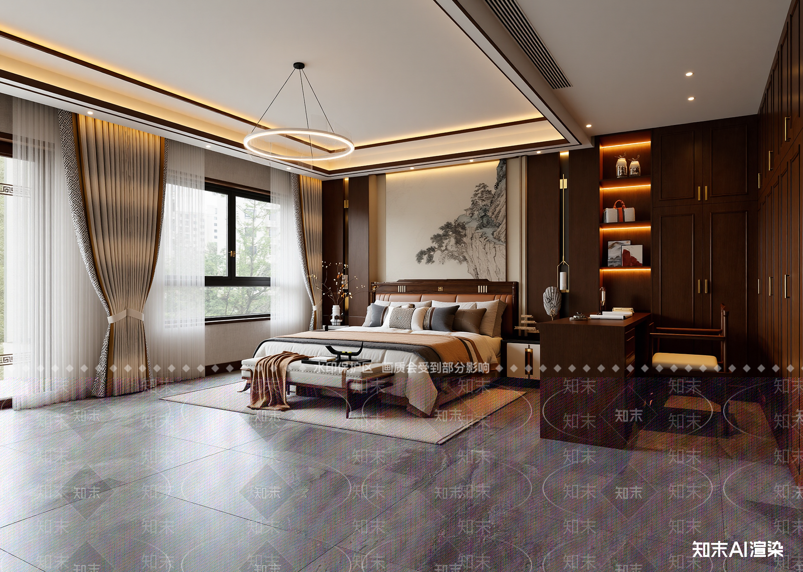 新中式酒店客房3D模型下载【ID:1214719217】