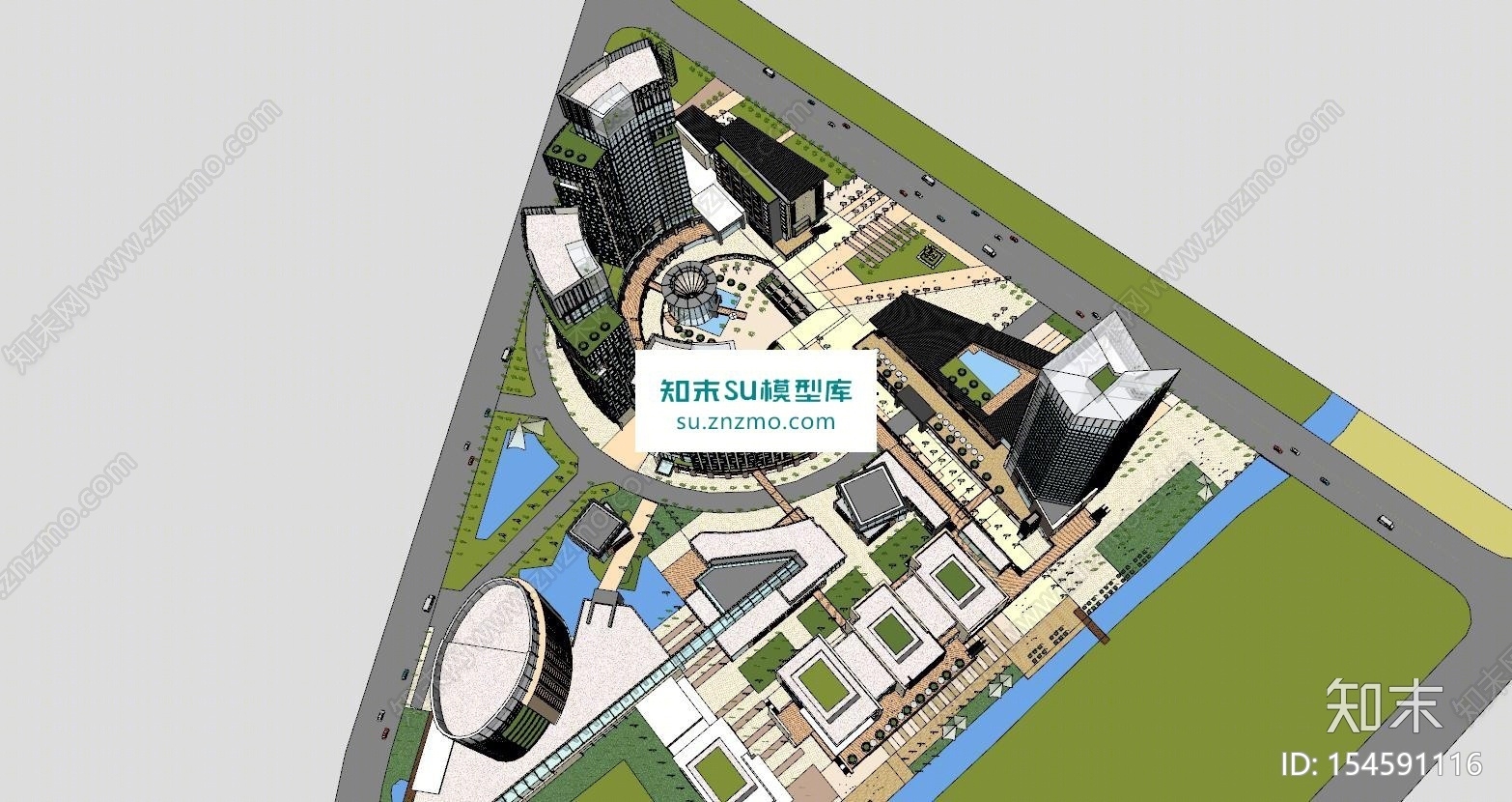 三益商业综合体高层建筑现代24层SU模型下载【ID:154591116】