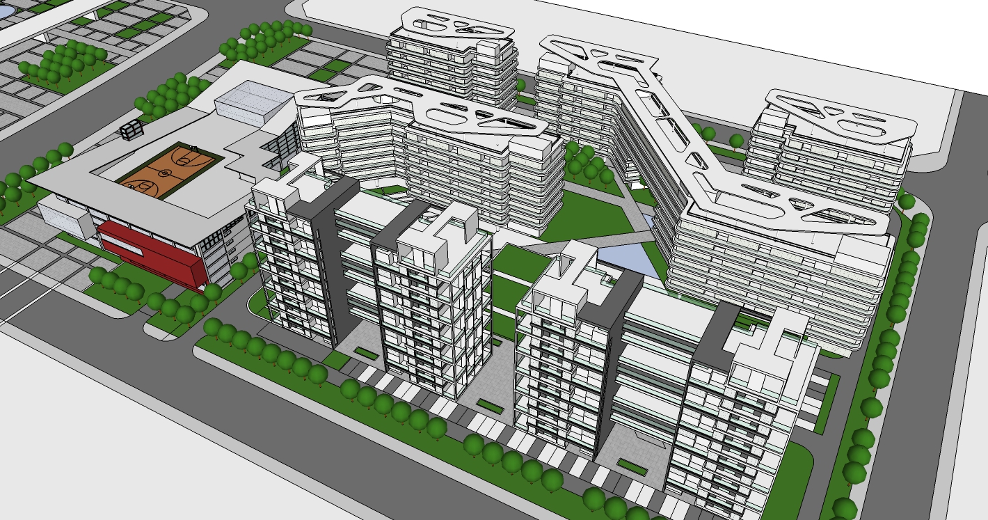 现代风格居住办公综合区精SU模型cad施工图下载【ID:164861110】
