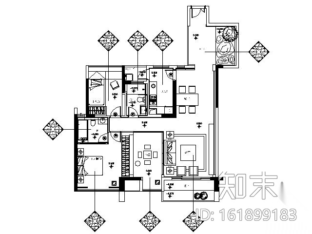 [珠海]和室禅风概念三居样板房施工图（含效果）cad施工图下载【ID:161899183】