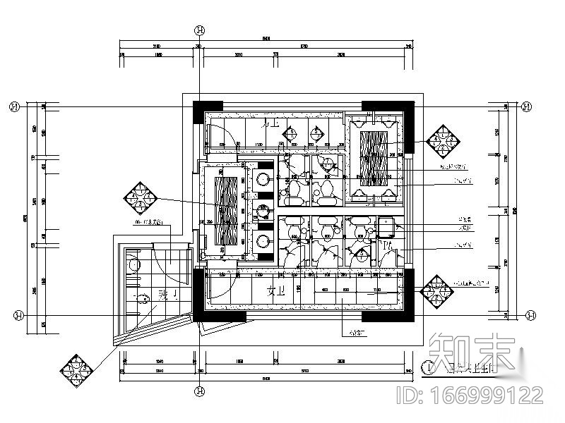 公共卫生间装修图纸cad施工图下载【ID:166999122】