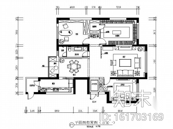 [大连]商住两用公寓区现代三居室装修施工图（含效果）cad施工图下载【ID:161703169】