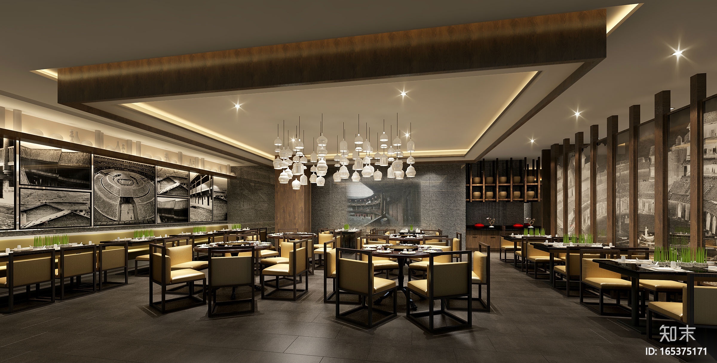 鑫客家万达店经典客家菜馆室内设计施工图（附效果图）施工图下载【ID:165375171】