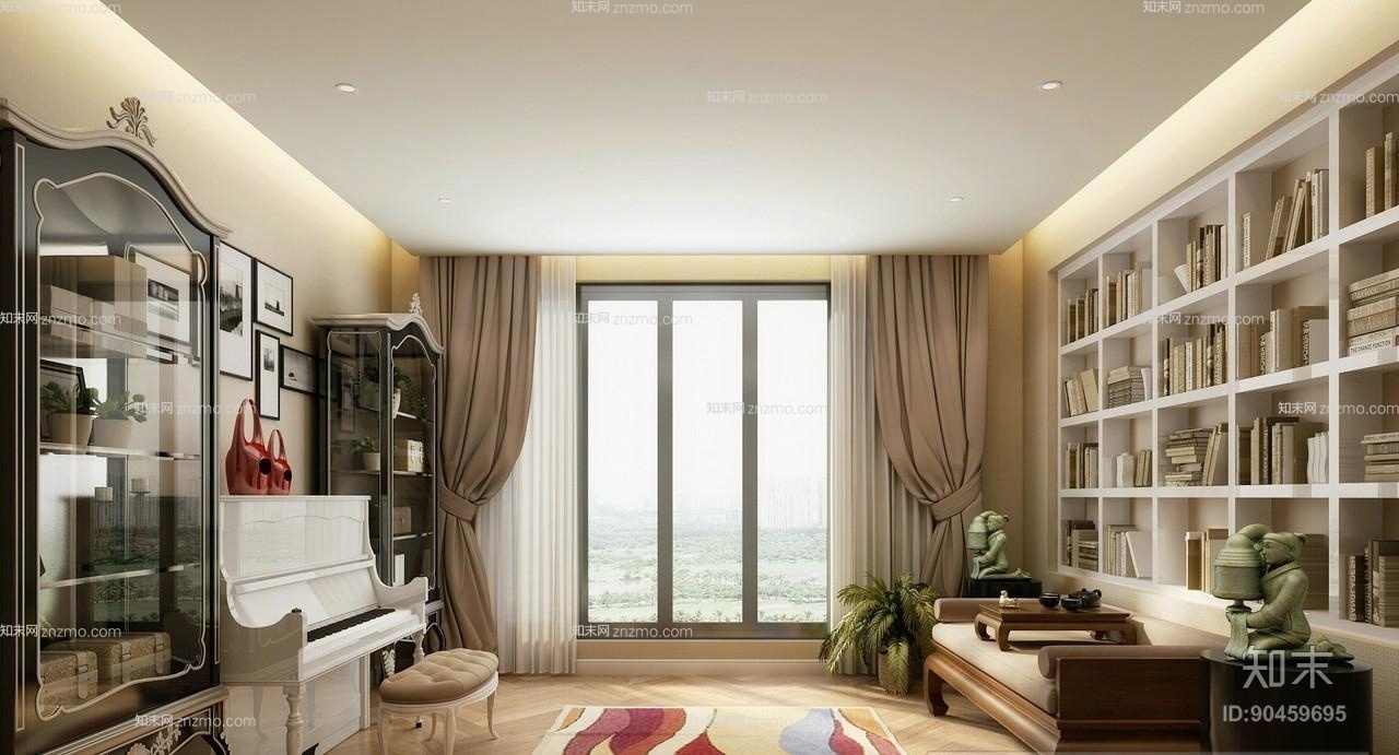 欧式白色木艺钢琴3D模型下载【ID:90459695】