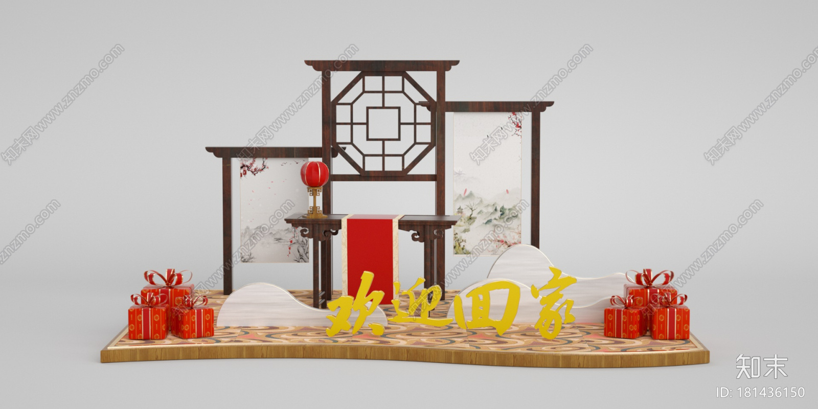 中式国潮古典欢迎回家地产dp小景美陈CG模型下载【ID:181436150】