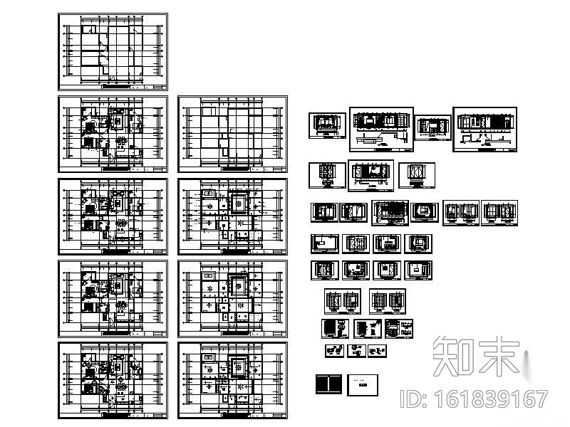 西海岸三室两厅家装设计施工图（含效果图）cad施工图下载【ID:161839167】