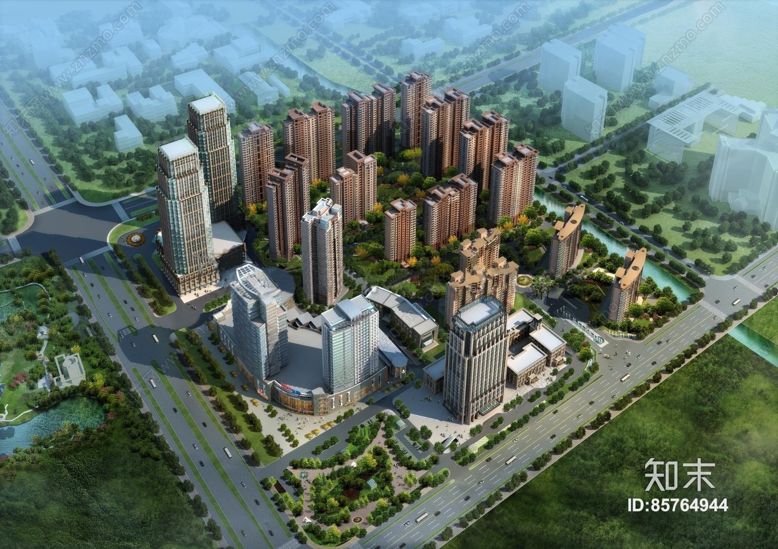 现代建筑外观鸟瞰3D模型下载【ID:85764944】