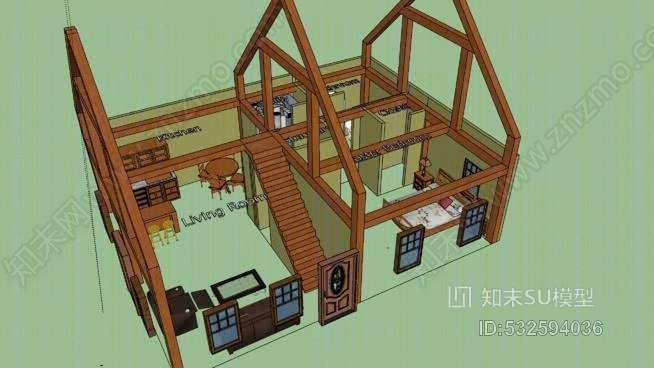 小木结构房屋/一楼SU模型下载【ID:532594036】