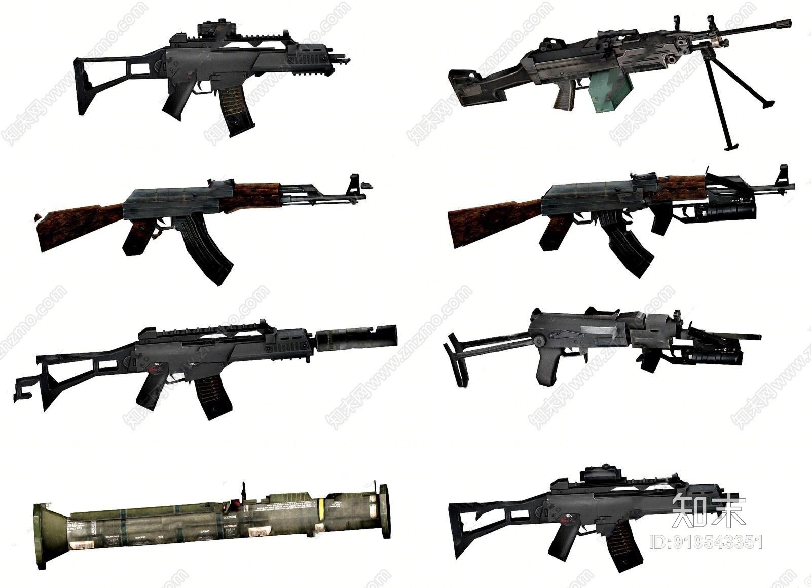 现代机枪冲锋枪组合3D模型下载【ID:919543351】