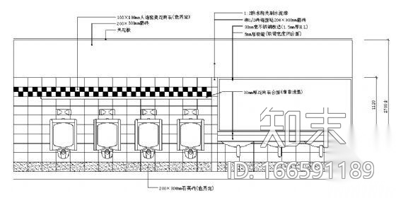 公共厕所墙面磁砖贴法示意图cad施工图下载【ID:166591189】