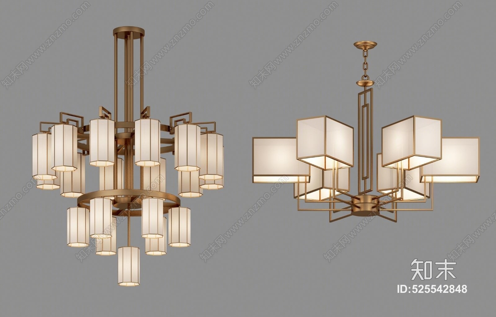 新中式吊灯模型组合3D模型下载【ID:525542848】