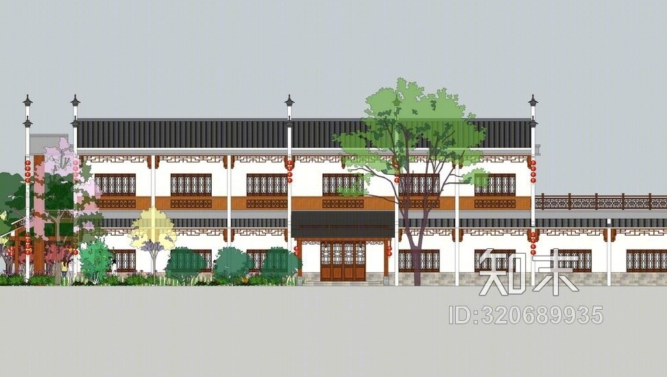 中式游客接待中心SU模型下载【ID:320689935】