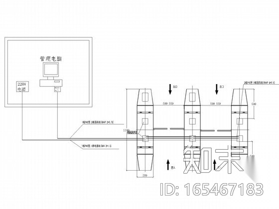 大型停车场翼闸门禁安装管线全套电气图纸cad施工图下载【ID:165467183】