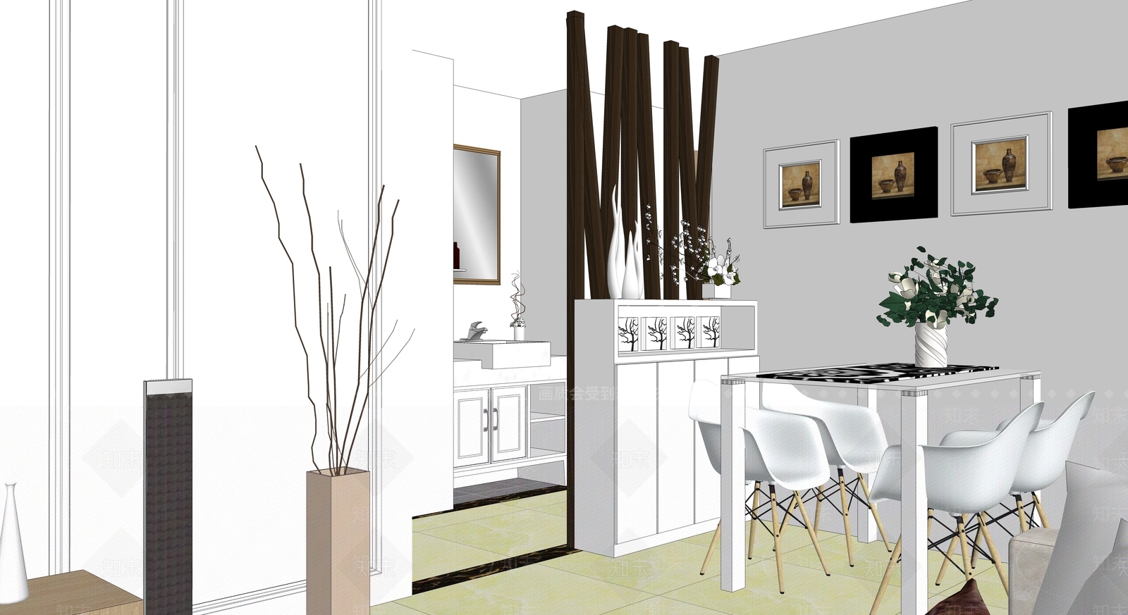 三房室内家装设计SU模型下载【ID:932211833】