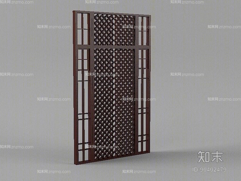 传统中式原木色木艺实木屏风3D模型下载【ID:90402479】