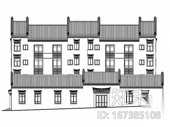 某四层古建筑民居建筑施工图cad施工图下载【ID:167385108】
