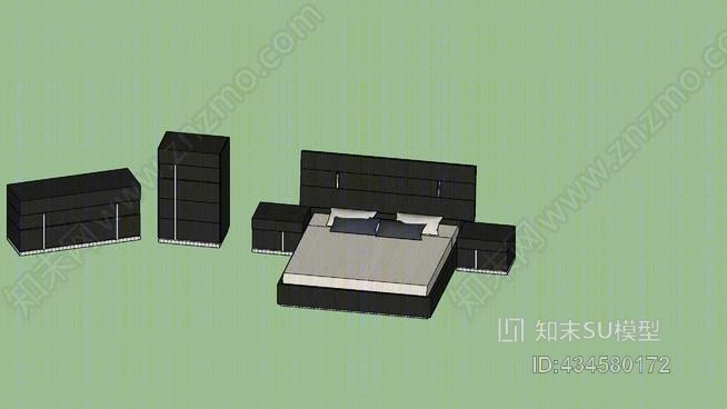 扫描设计Riviera卧室特大床梳妆台床头柜SU模型下载【ID:434580172】