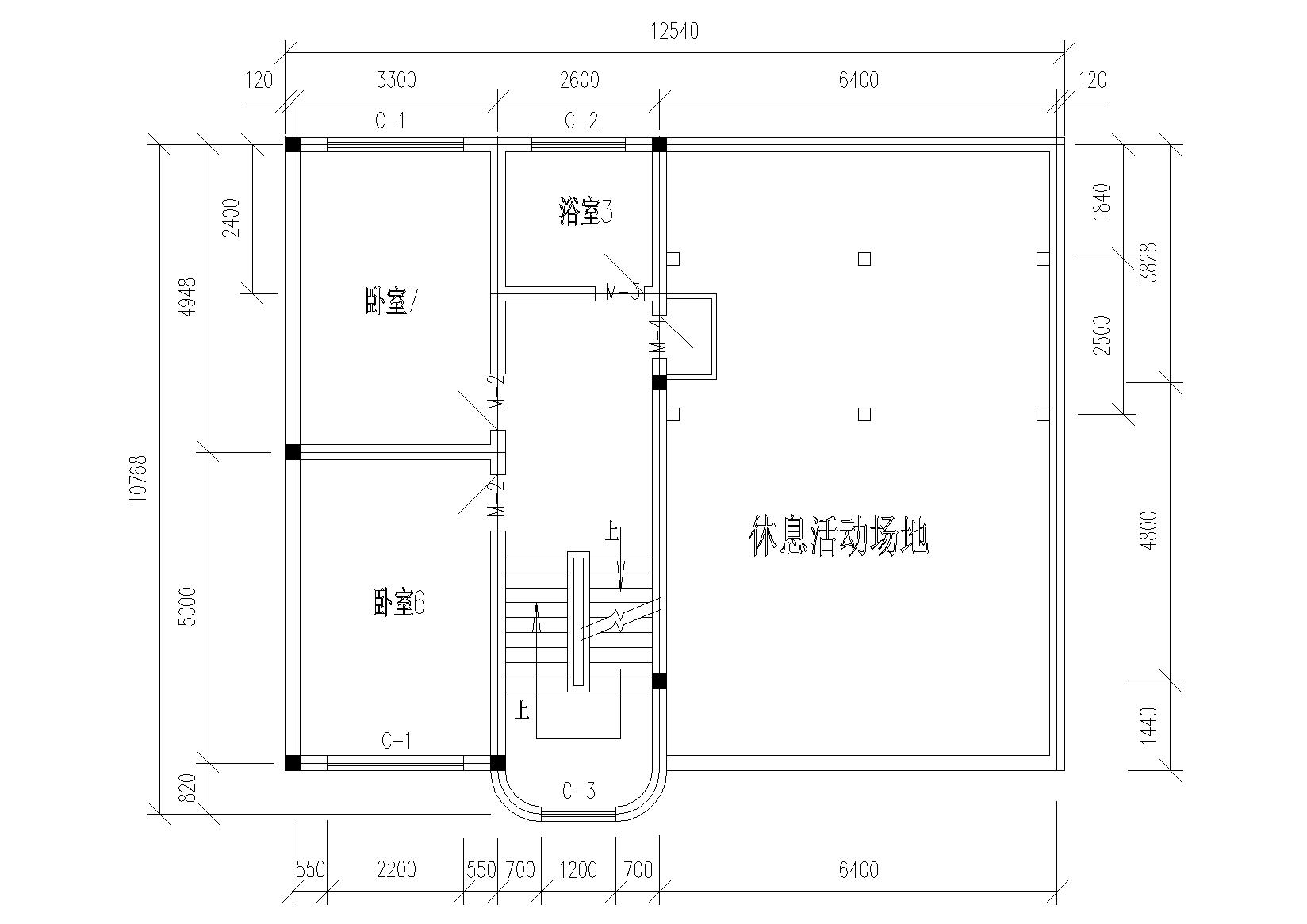 三层带露天平台住宅楼建筑施工图cad施工图下载【ID:164871196】