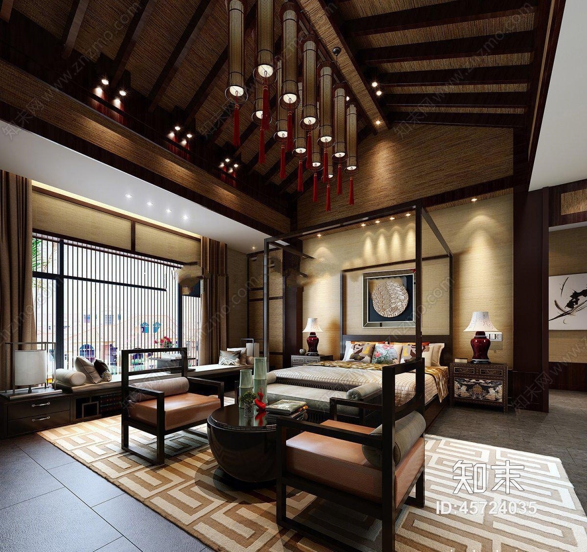 中式卧室3D模型下载【ID:45724035】