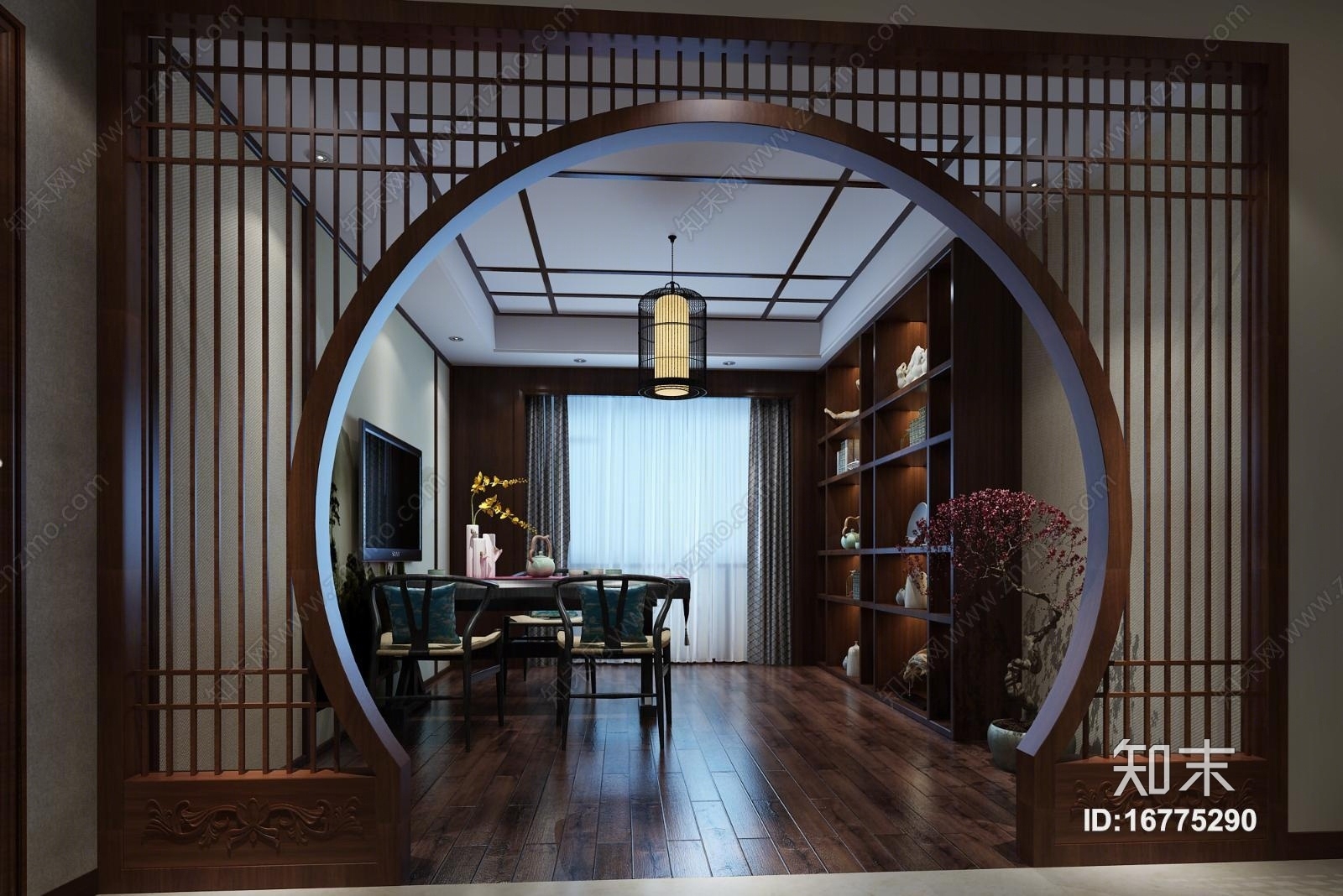 中式品茶室吊灯3D模型下载【ID:16775290】