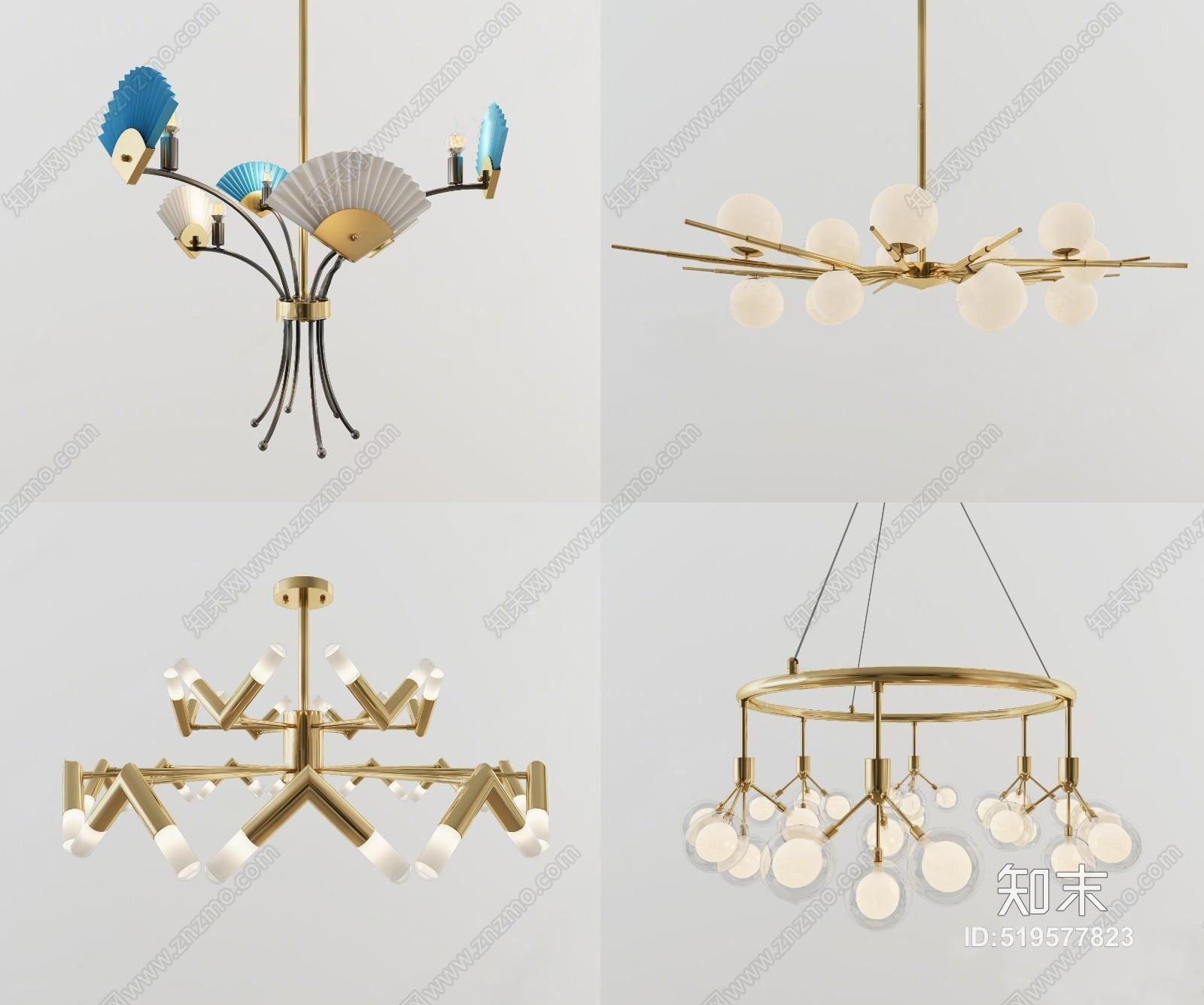 后现代金属吊灯组合3D模型下载【ID:519577823】