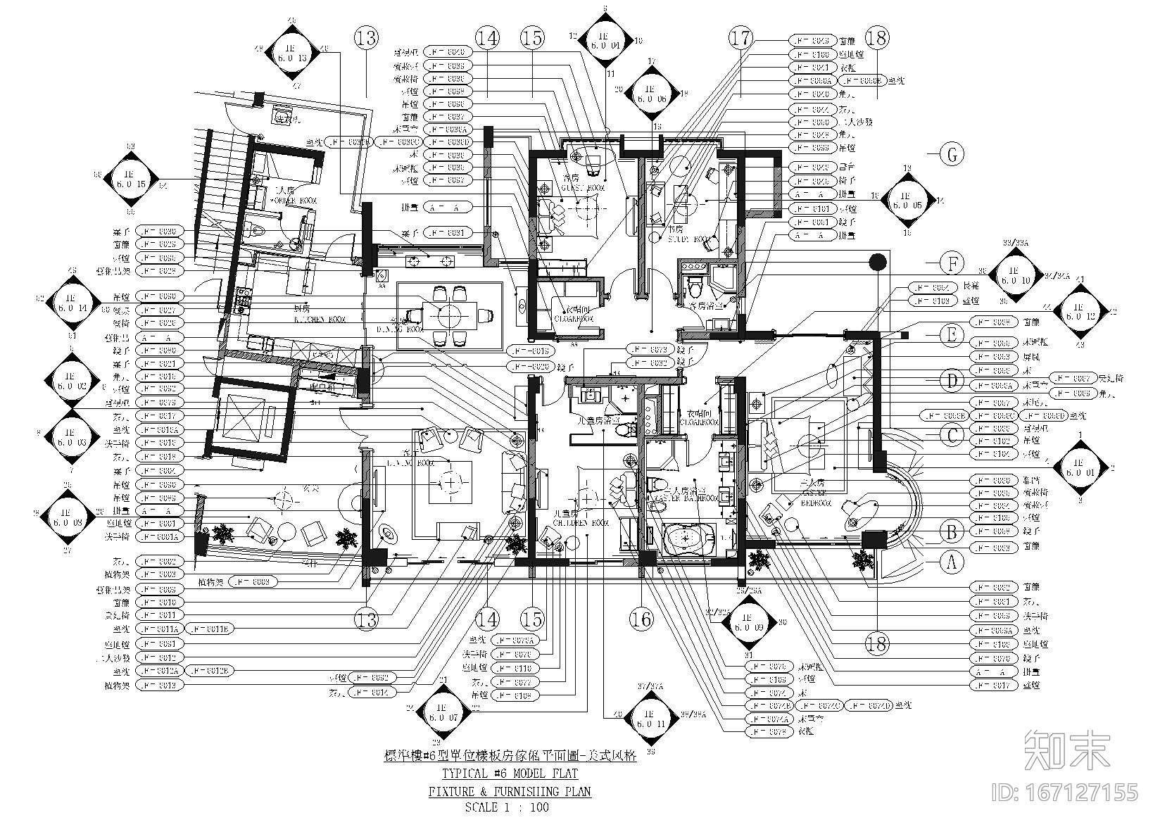 [杭州]滨江金色海岸标准楼美式样板间施工图施工图下载【ID:167127155】