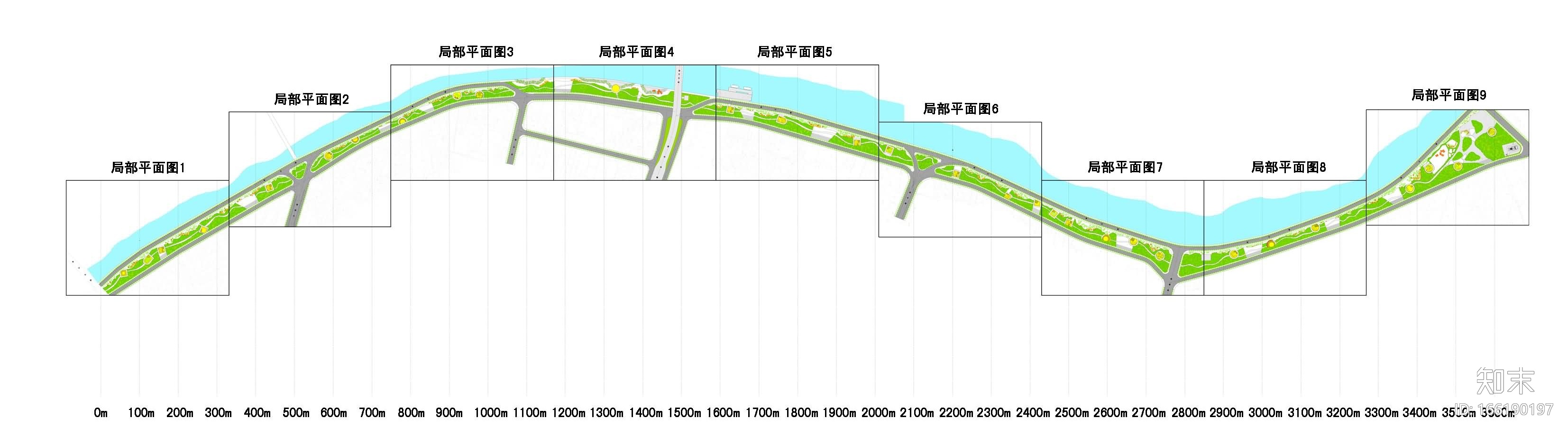 [广东]带状滨河公园景观规划设计方案cad施工图下载【ID:166190197】