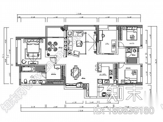 [徐州]高端景观社区简欧风格五居室样板房装修施工图（含...cad施工图下载【ID:180830180】