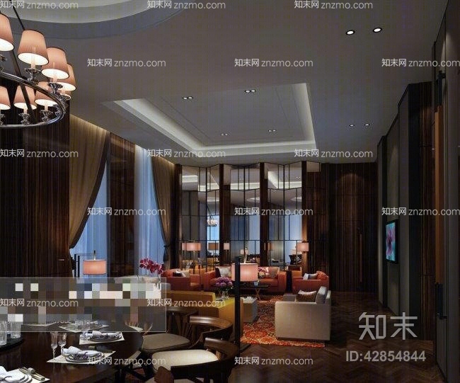 新中式酒店宴会厅3D模型下载【ID:42854844】