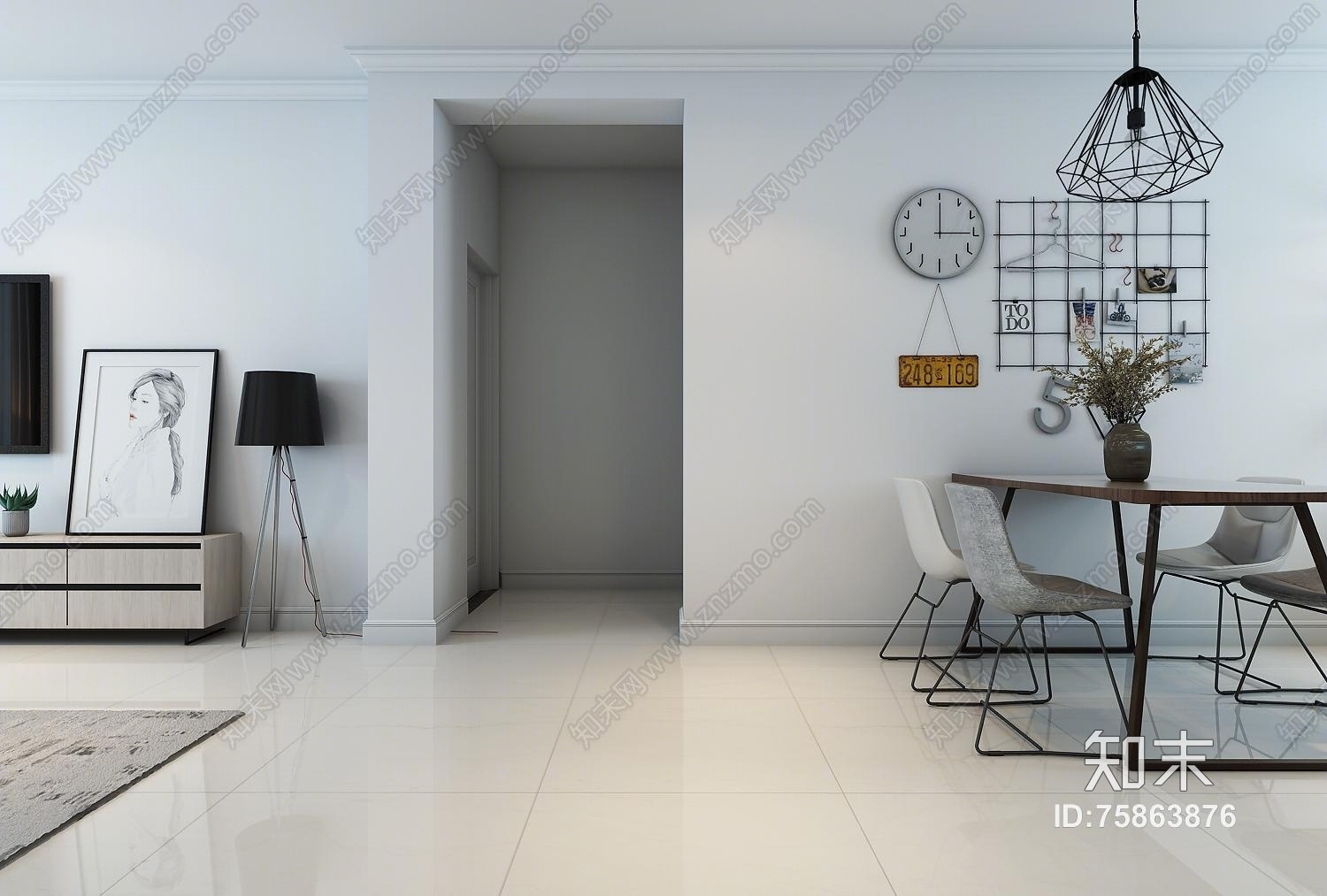 北欧场景家居客厅餐厅模型3D模型下载【ID:75863876】