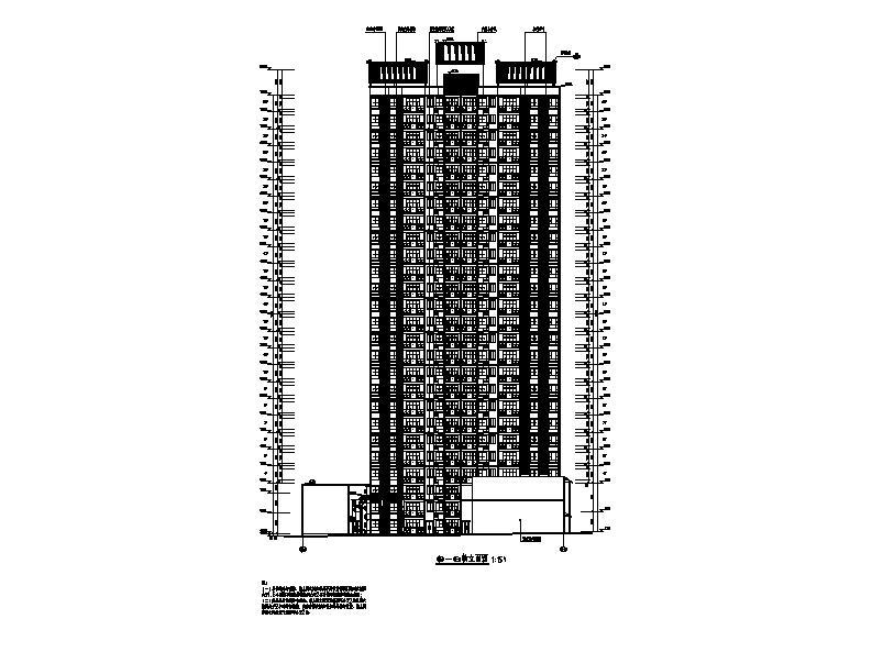 [重庆]高层幕墙立面塔式住宅楼建筑施工图cad施工图下载【ID:149781196】