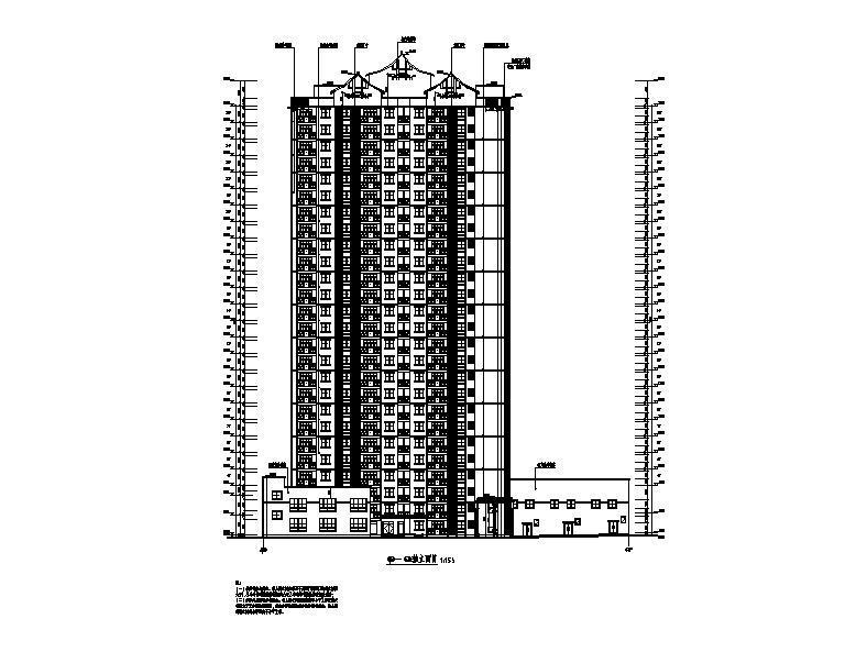 [重庆]高层幕墙立面塔式住宅楼建筑施工图cad施工图下载【ID:149781196】