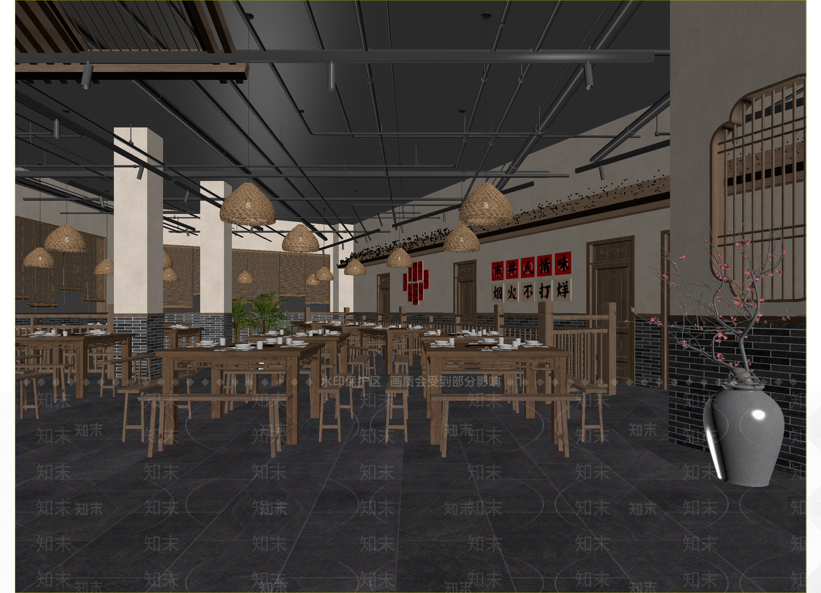 新中式中餐厅3D模型下载【ID:1215157728】