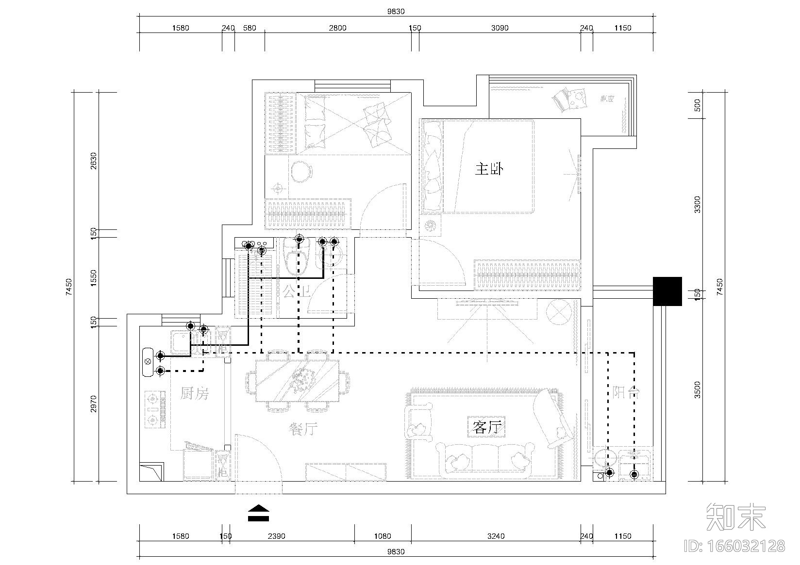 [深圳]华发水岸15栋1703样板间装饰施工图cad施工图下载【ID:166032128】