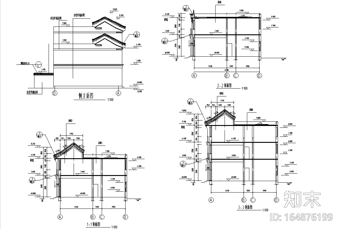 3套中式仿古建筑设计施工图CADcad施工图下载【ID:164876199】