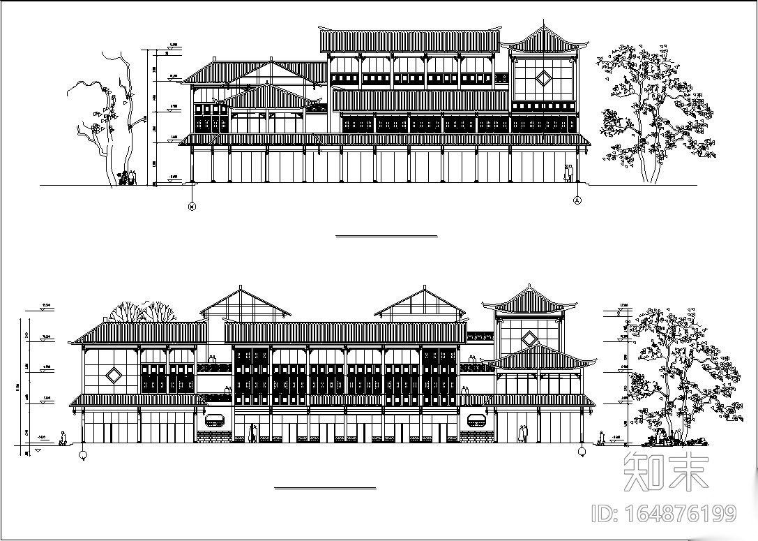 3套中式仿古建筑设计施工图CADcad施工图下载【ID:164876199】