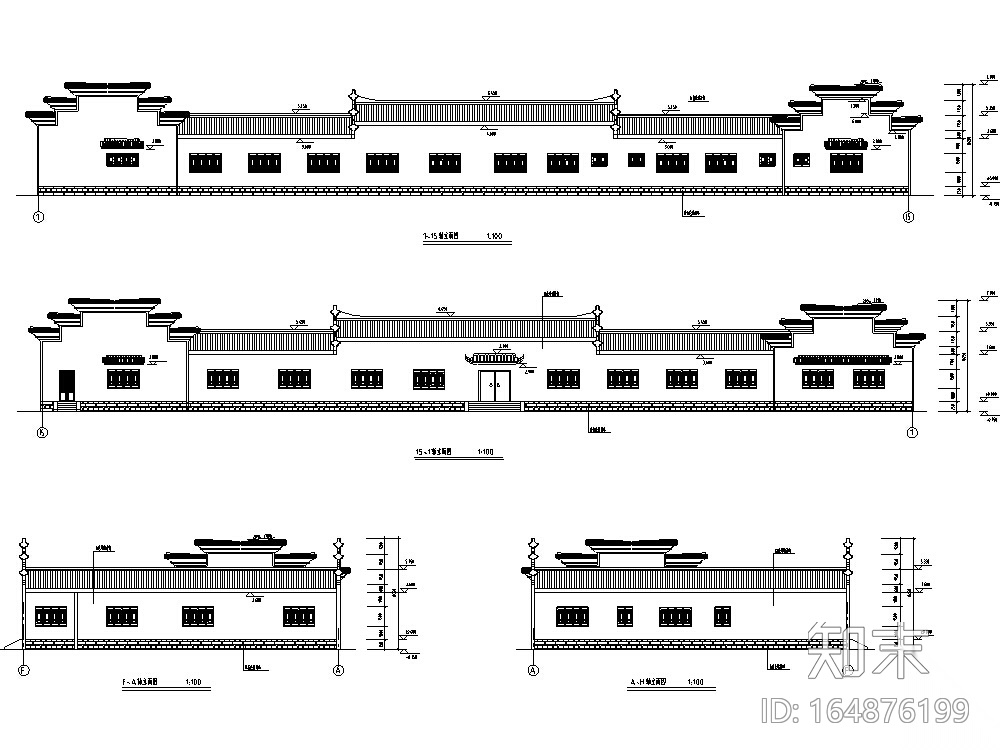 3套中式仿古建筑设计施工图CADcad施工图下载【ID:164876199】