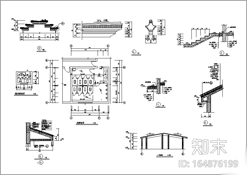 3套中式仿古建筑设计施工图CADcad施工图下载【ID:164876199】