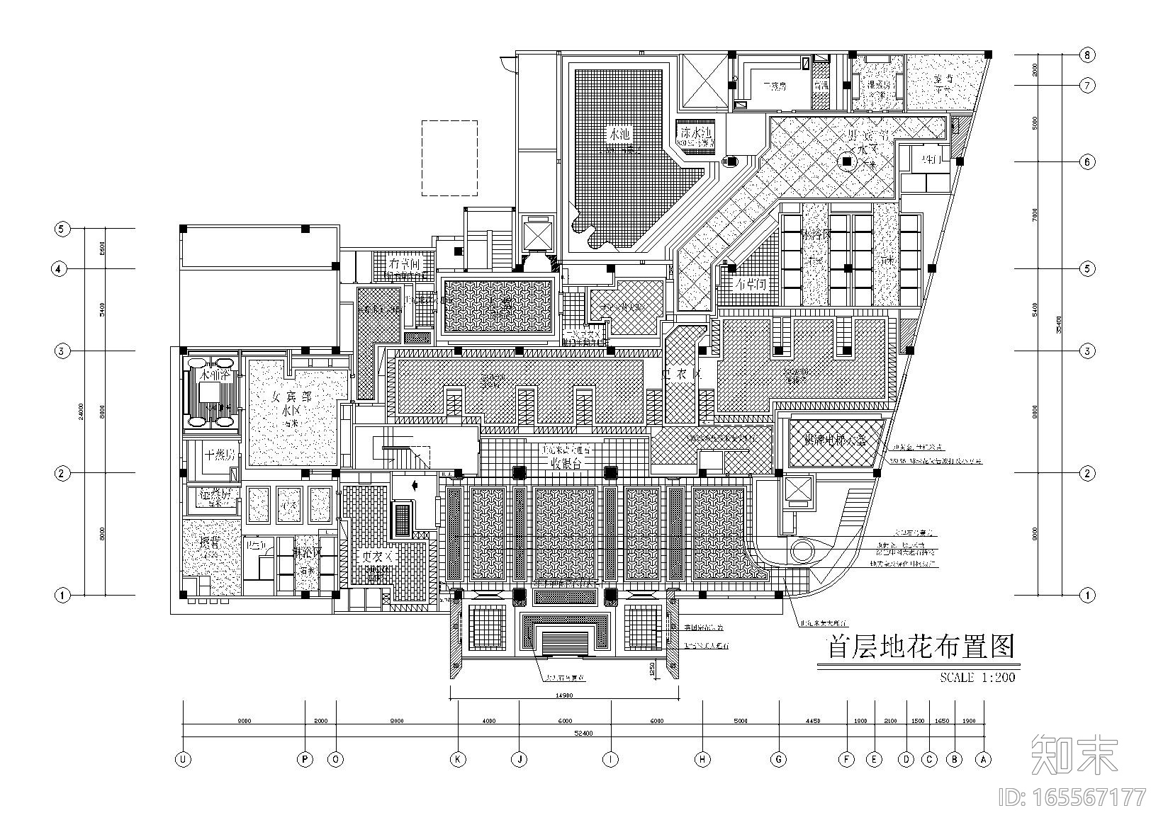 中式风格桑拿休闲会所中心设计施工图cad施工图下载【ID:165567177】