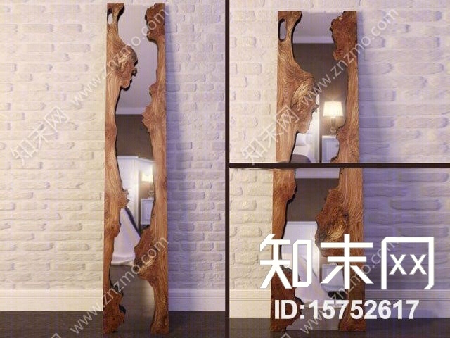 现代实木镜框试衣镜3D模型下载【ID:15752617】